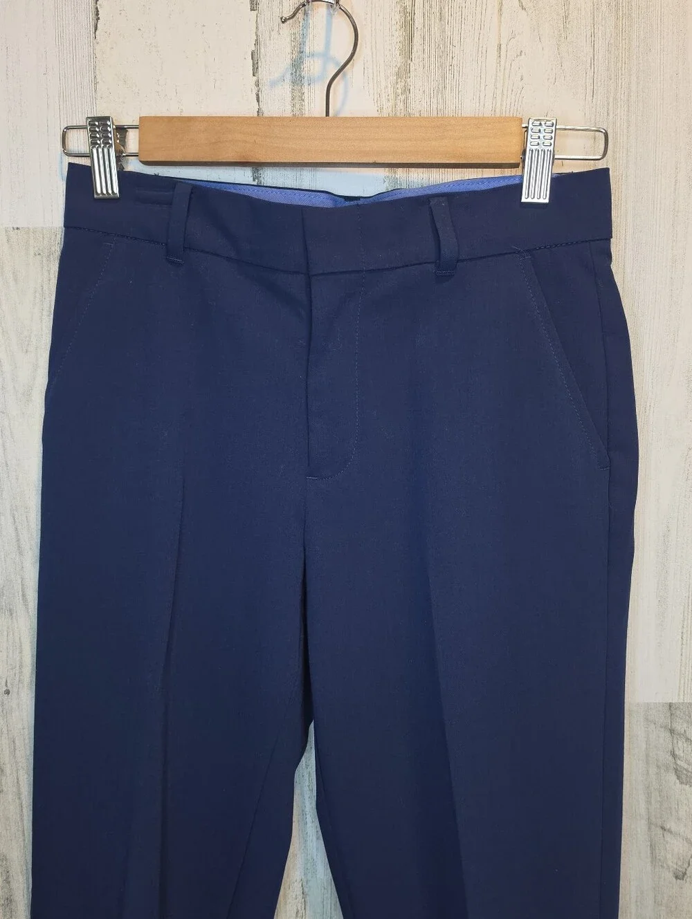 IZOD Boys Suit 3 Piece Navy Blazer Pants Blue Dress Shirt Size 10 12 Stretch